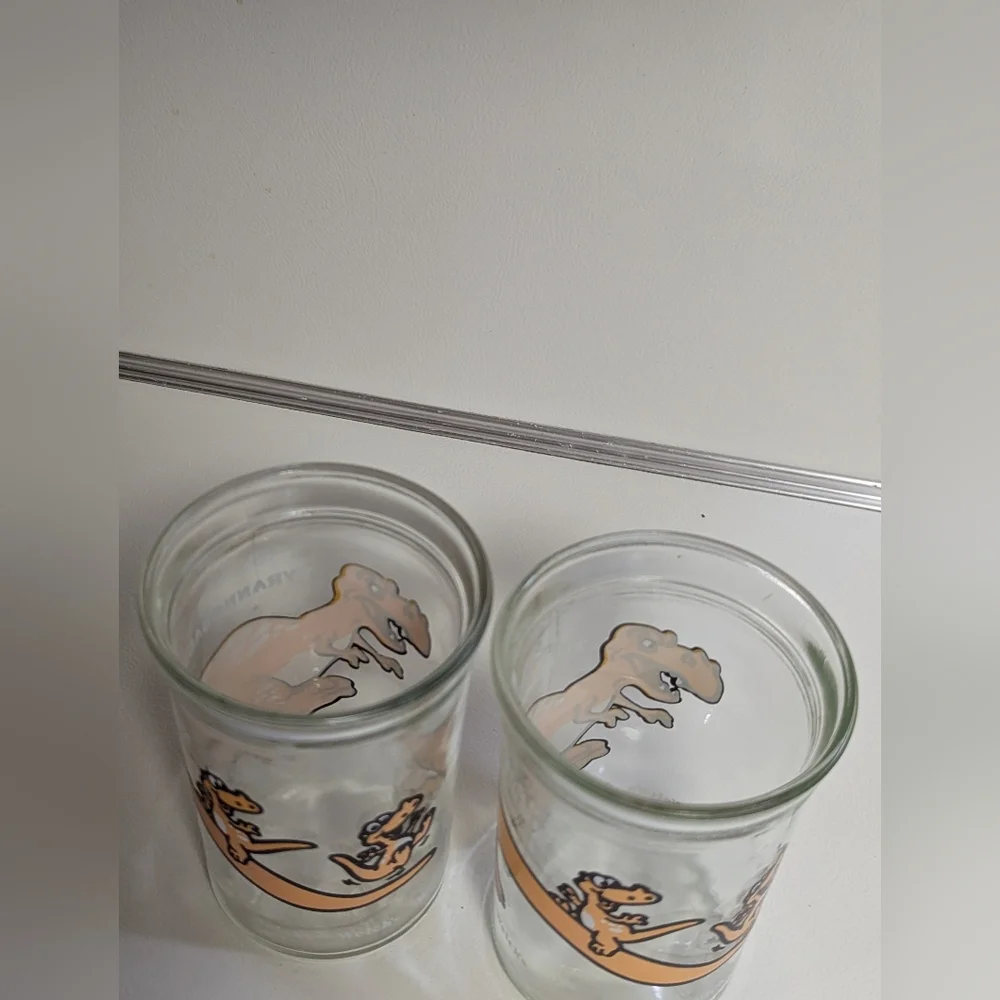 1988 Dinosaur Welch's T-Rex Jelly Jar Tyrannosaurus Rex Juice Drinking Glass X 2 - Picture 3 of 7
